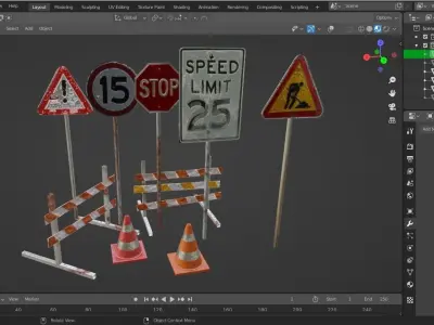 Traffic signs and equipments 3D model