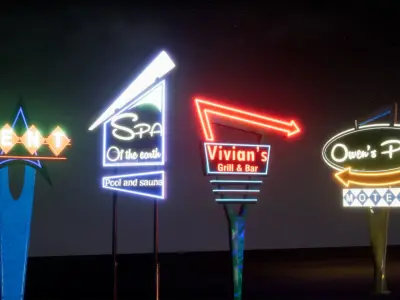 Retro Googie Diner Neon Sign Set - FBX Included Low-poly 3D model