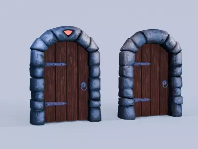 Stylized Medieval Stone Arch Doors 2 Variants 3D model