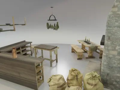 Rustic Kitchen Furniture set 3D Model Pack