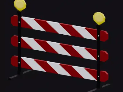 Low Poly Road Construction Barrier with Warning Lights  Low-poly 3D model