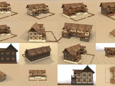 Medieval Village House Low Poly 3D Model Pack for Games