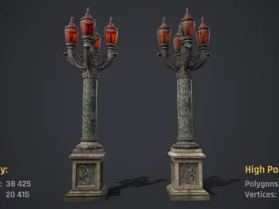 Street Lamp Hight Low Poly Low-poly 3D model