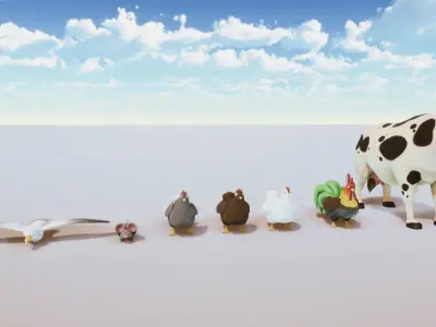 Stylized Farm Animals Kit Rigged with Shape Keys Low-poly 3D model