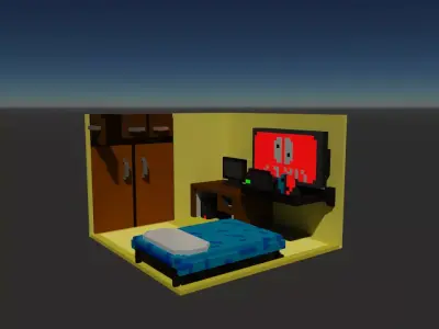 Voxel Bedroom Assets Low-poly 3D model