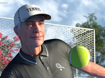  Elderly Tennis Player with Racket and Ball Rigged for Cinema 4D 