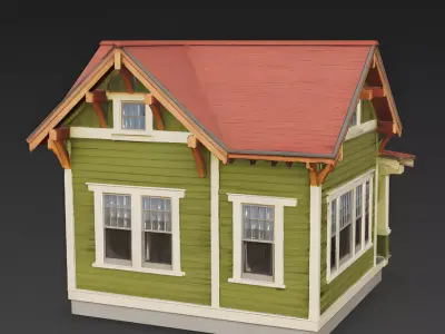 Classic Olive Green Craftsman Cottage 3D Model Low-poly 3D model
