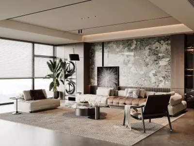 Modern living room 3D model 3D model