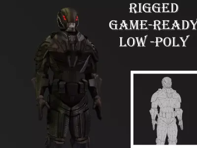 Aegis Warframe  Futuristic Humanoid Robot Rigged Low-poly 3D model