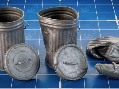 Realistic Trash bins - Game Ready Props Pack  Low-poly 3D model