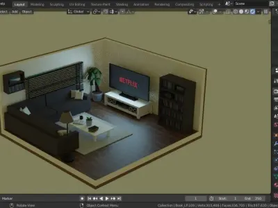Isometric Living Room Free low-poly 3D model