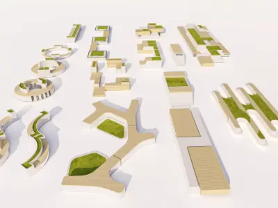 Modern Park Outdoor benches and Furniture set  Low-poly 3D model