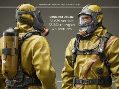 Hazmat Protective Suit in 5 colors for Metahumans Low-poly 3D model