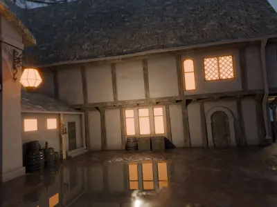 Crooked Medieval Inn Low-poly 3D model