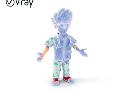 Colorful Animated Doctor with Pink Hair and Glasses Low-poly 3D model