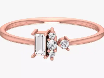 Solitaire Women Light Weight Baguette Stone Band Ring 3D print model purchase