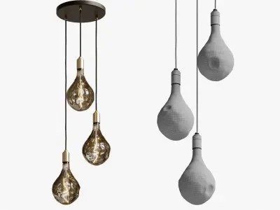Small Black Canopy With 3 Pendants and 3 Voronoi II Bulbs 3D model