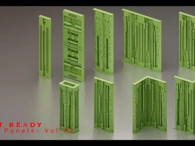 Sci-Fi Wall Panels- Printable Miniature Set- Vol 03 3D print model