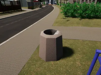Concrete octagonal trash can  Low-poly 3D model