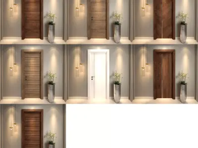 group of 7 wooden doors 3D model