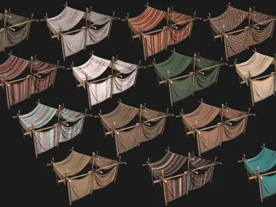 Medieval Market Fruit and Vegetable Stalls  Low-poly 3D model