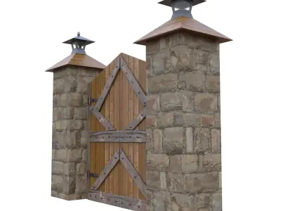 Wooden Farm Gate Low-poly 3D model