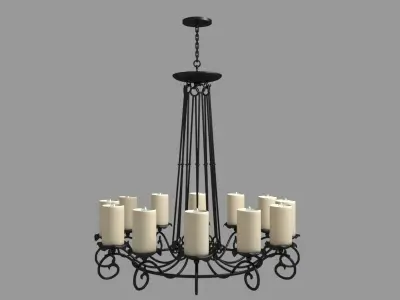 Chandelier wrought iron with candles 3D model