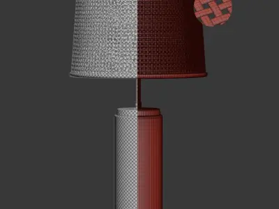 Wooden rattan table lamp 3D model