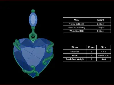 Heart Pendant Designs with Stones 3D Printable file 3D print model