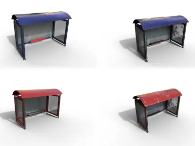 Pack 4 Modern bus stop Low-poly 3D model