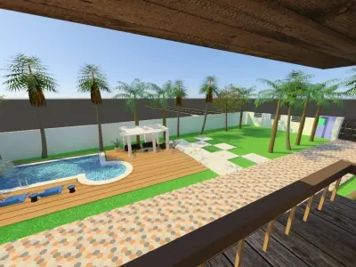 Land Layout with swimming pool and wood house 3D model