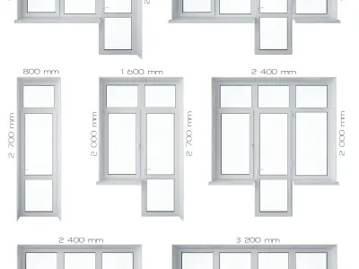 Door Set 3 different window materials 3D model
