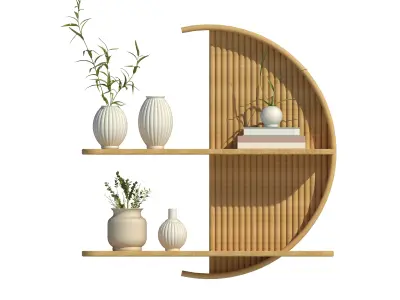 Japandi Wall Shelf with Planters Revit Family 3D model