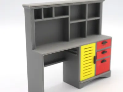 Classic Big desk with drawers door and shelves  3D print model