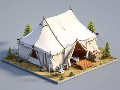 LowPoly Camping Tent Scene Low-poly 3D model