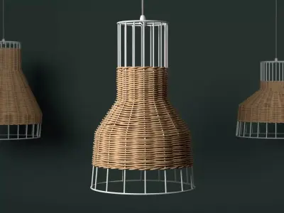 Laika three wicker lamps hanging from ceiling 3D model