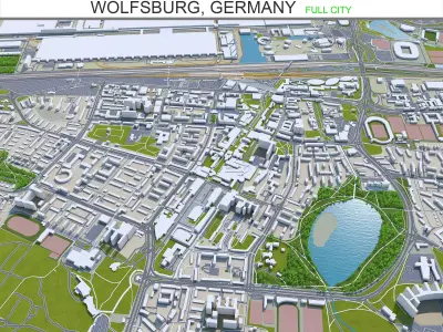 Wolfsburg City in Germany 40km Low-poly 3D model