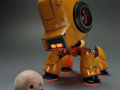 Cute Spider Robot Yellow 3D model