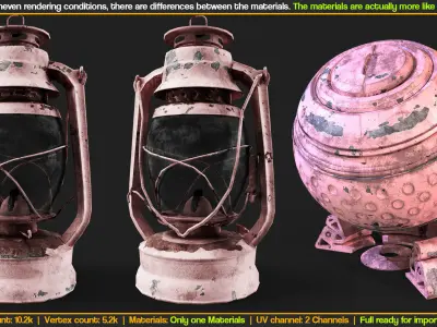 Old rusted Lantern 02 and Metal smart materials - Game ready Low-poly 3D model
