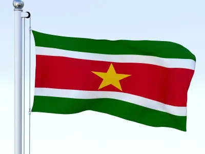 Animated Suriname Flag Low-poly 3D model