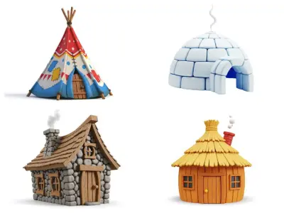  3D printable house models bundle of 4  3D print model