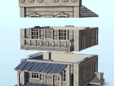 Western bank building with floor and canopy 7 - USA ACW War 3D print model