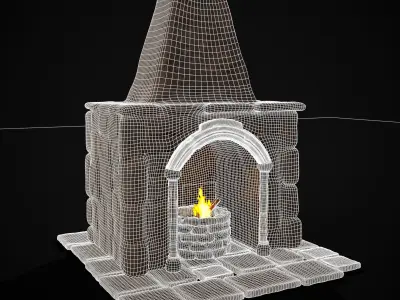Medieval Mud Stone Fireplace Low-poly 3D model