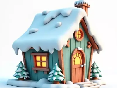 Christmas Snow Cabin 3D Model Cozy Winter Home Low-poly 3D model
