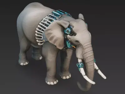Cyber Elephant Creature Model Low-poly 3D model
