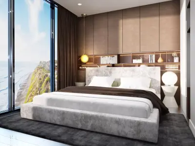 Bedroom Modern With Wood Floors And Window 3D Model 3D model