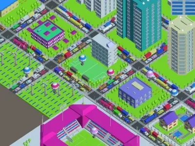 Low Poly Cartoon Full City Low-poly 3D model