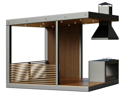 Modern gazebo with summer kitchen 1 3D model