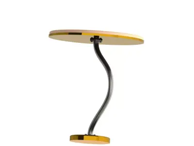Modern Curved Side Table with Round Wooden Top and Metal Base 3D model