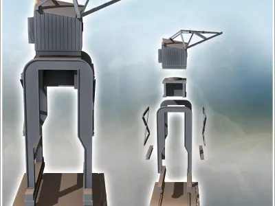 Port industrial crane for rail loading with control cabin at the 3D print model
